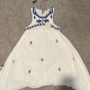 RAGA White and Blue Embroidered Mini Dress